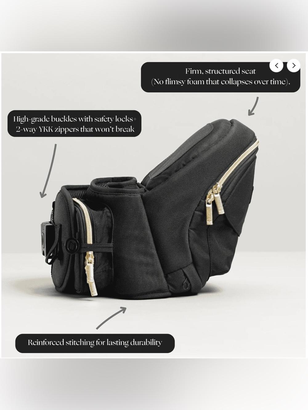 Black Structured Baby Bag Organizer with Gold Hardware